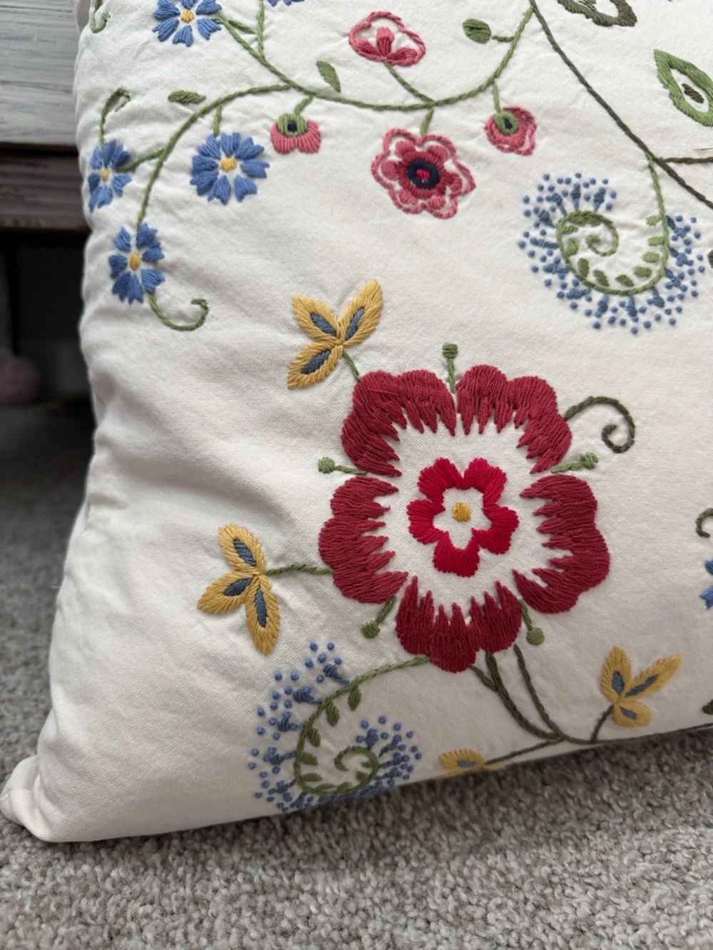 IKEA Alvine Flora Elegant Embroidered Floral Stripe Button Closure Accent Pillow